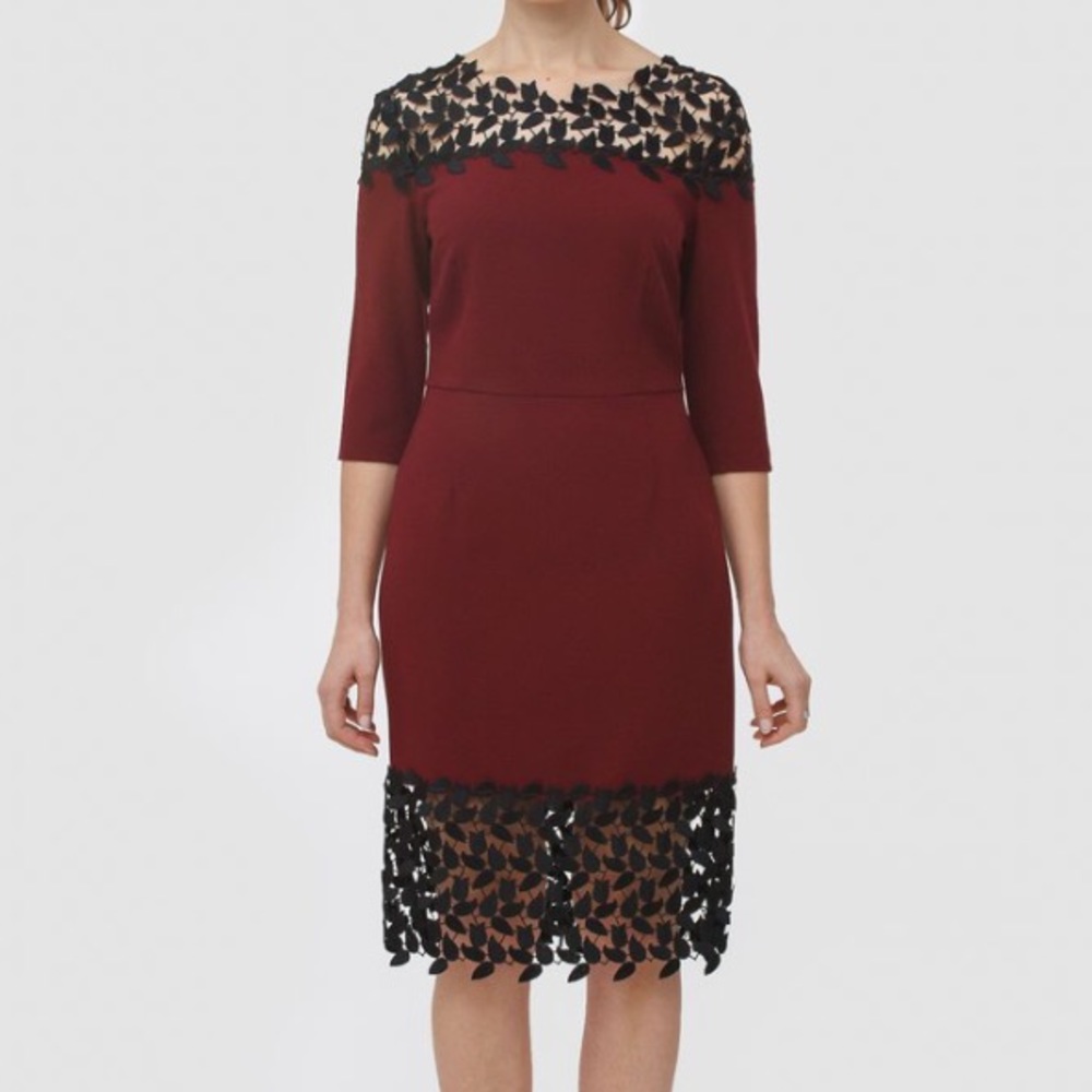 Minan Wong leafy burgundy lace dress 0